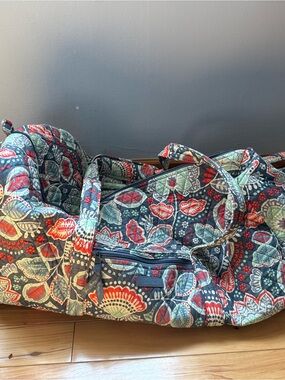 Vera Bradley Quilted Floral Tote in Navy, Red & Mint